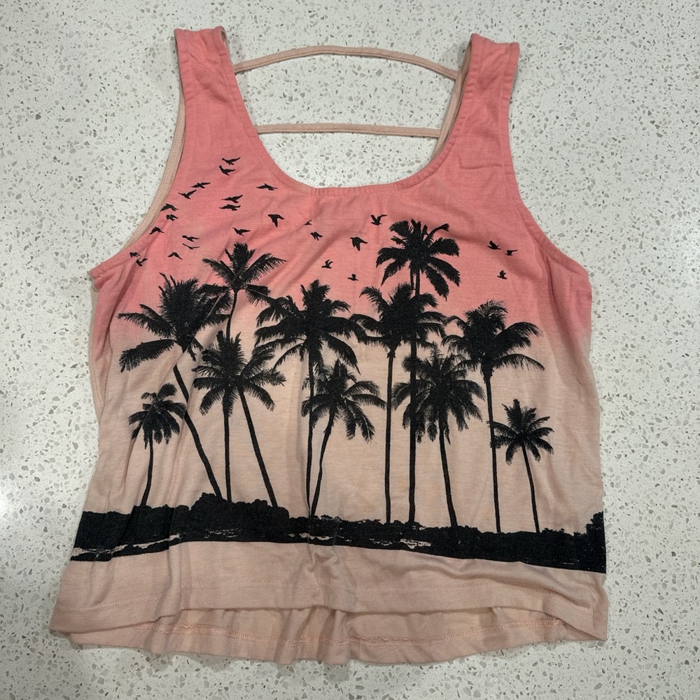 Charlotte Russe Pink Ombre Palm Tree Tank Top